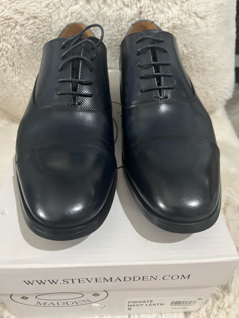 Steve Madden Navy Leather Cap-Toe Derby with Perforated Vamp